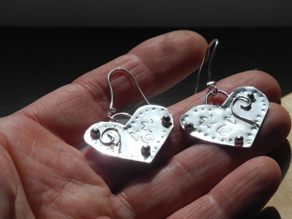 Large Silver Heart Earrings